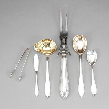 PARTI SILVER, 6 delar, modell "Svensk spets", 1910-30-tal. Tot vikt 283 gram.
