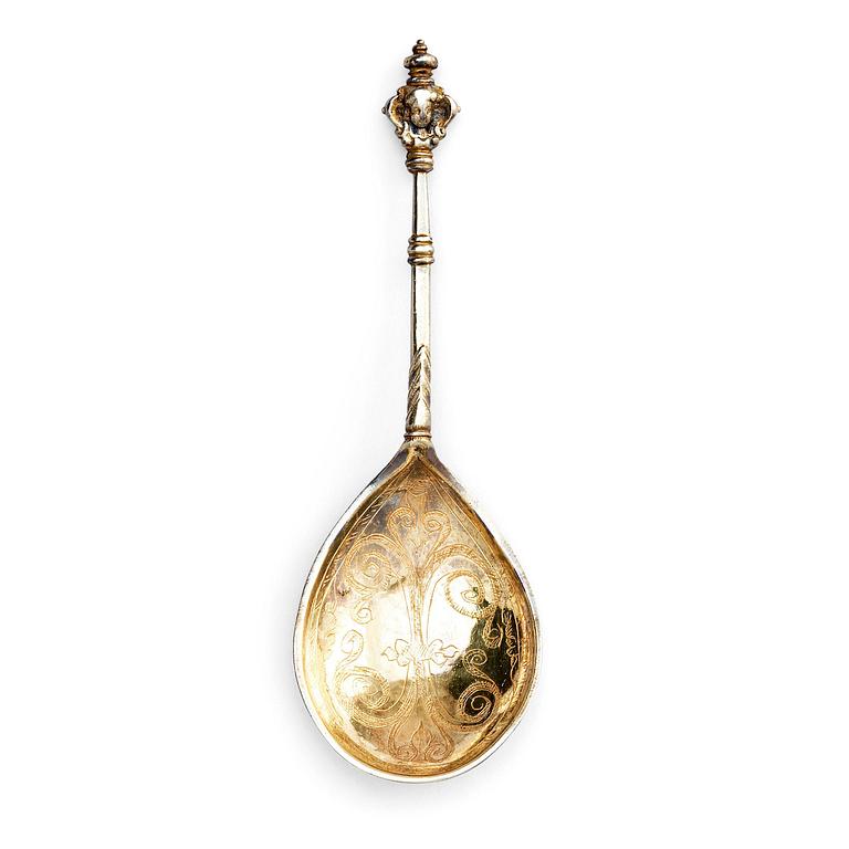 A Swedish 17th century silver-gilt spoon, mark of Johan Christophersson, Torshälla (1639-1671).