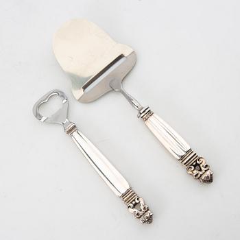 Johan Rohde, cheese slicer and bottle opener, sterling silver, "Konge/Acorn", Georg Jensen, Denmark, after 1945.