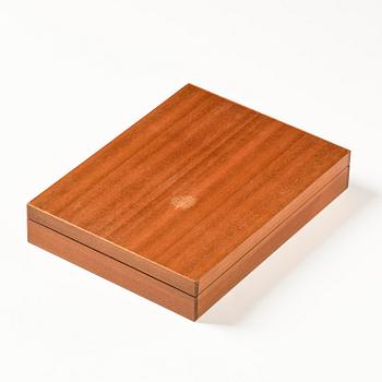 Berndt Friberg, a mahogany casket with stoneware miniatures, Gustavsberg Studio, no. 17.