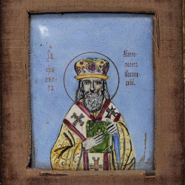 Ikon, emalj, Ryssland, omkring år 1900.