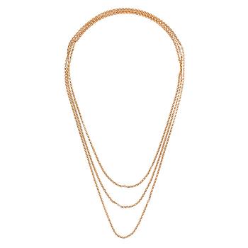 HALSKED, 18K guld, naturliga pärlor 9 st, ca 3 mm. Tidigt 1900-tal. Vikt 27,6 g.
