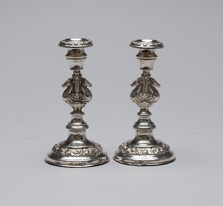 LJUSSTAKAR, ett par, silver, Carl Nyström, Stockholm, 1848.