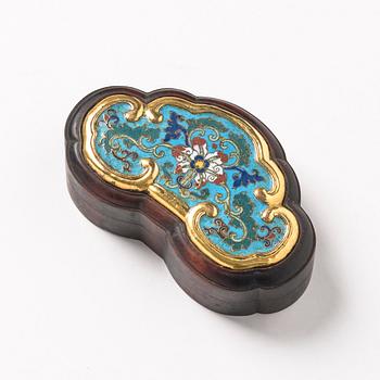 A cloisonné and hardwood box with cover, Qing dynasty, 18th century.