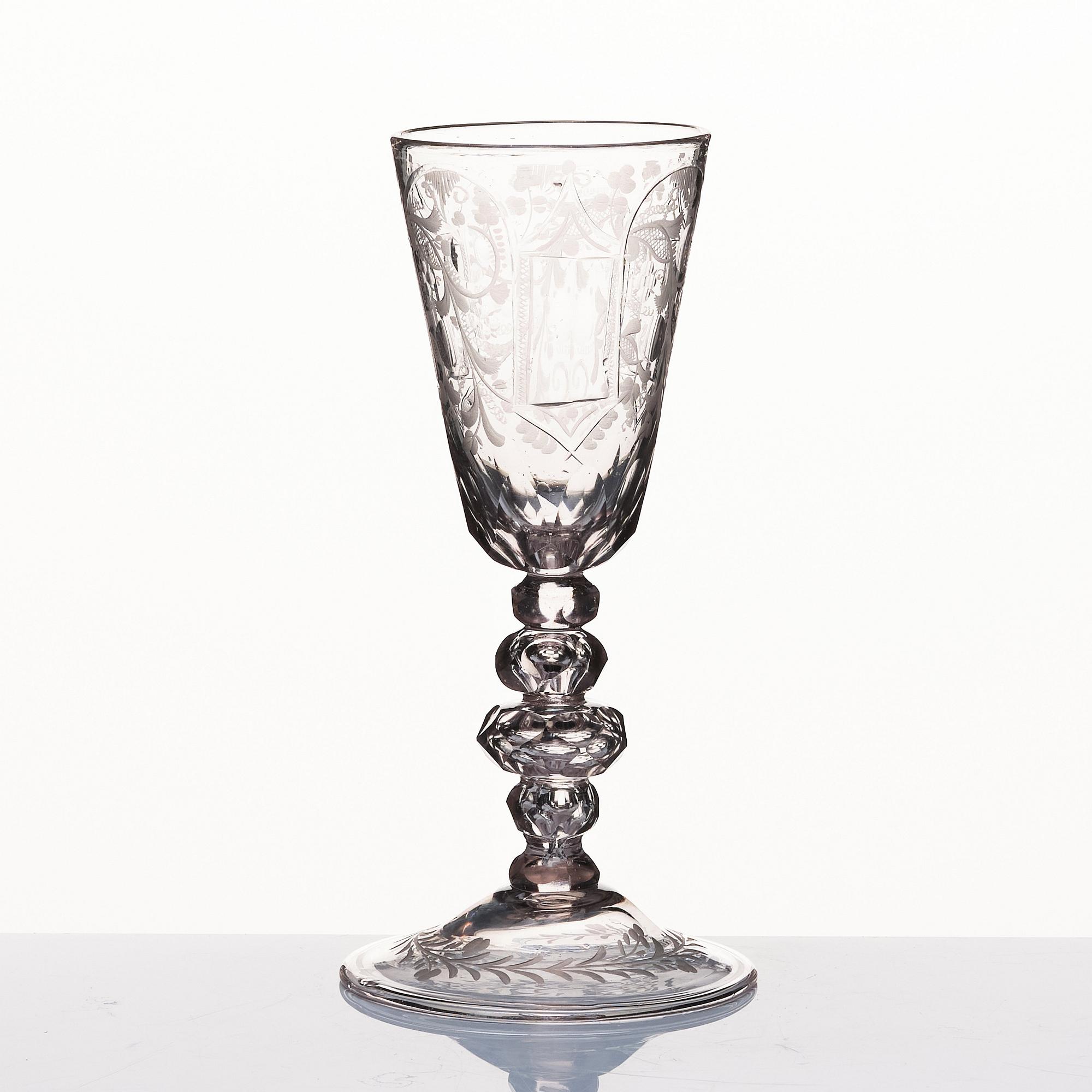 A large German cut and engraved goblet, 18th Century.