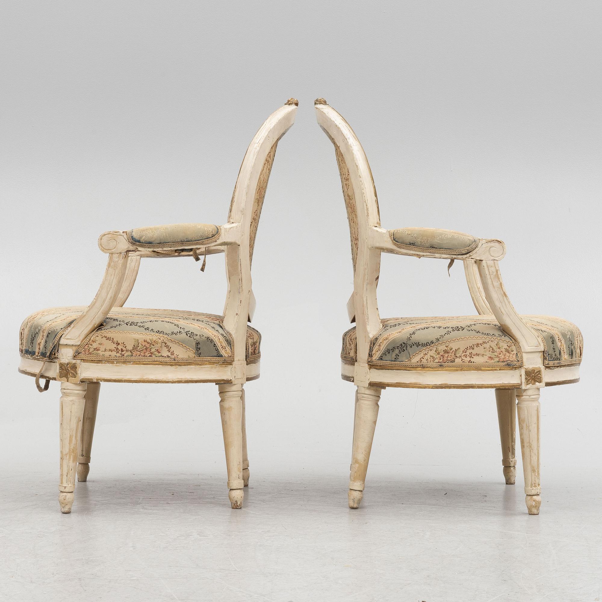 A pair of Gustavian armchairs, Sweden, end of the 18th century.