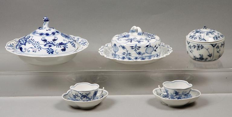 PARTI PORSLIN, 5 delar, mest Meissen, 1800/1900-tal.