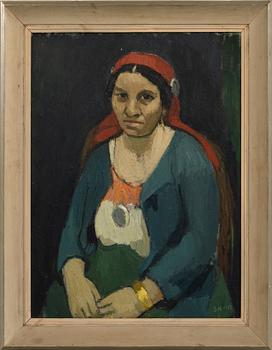 Unknown artist 20th century, Woman with red shawl.