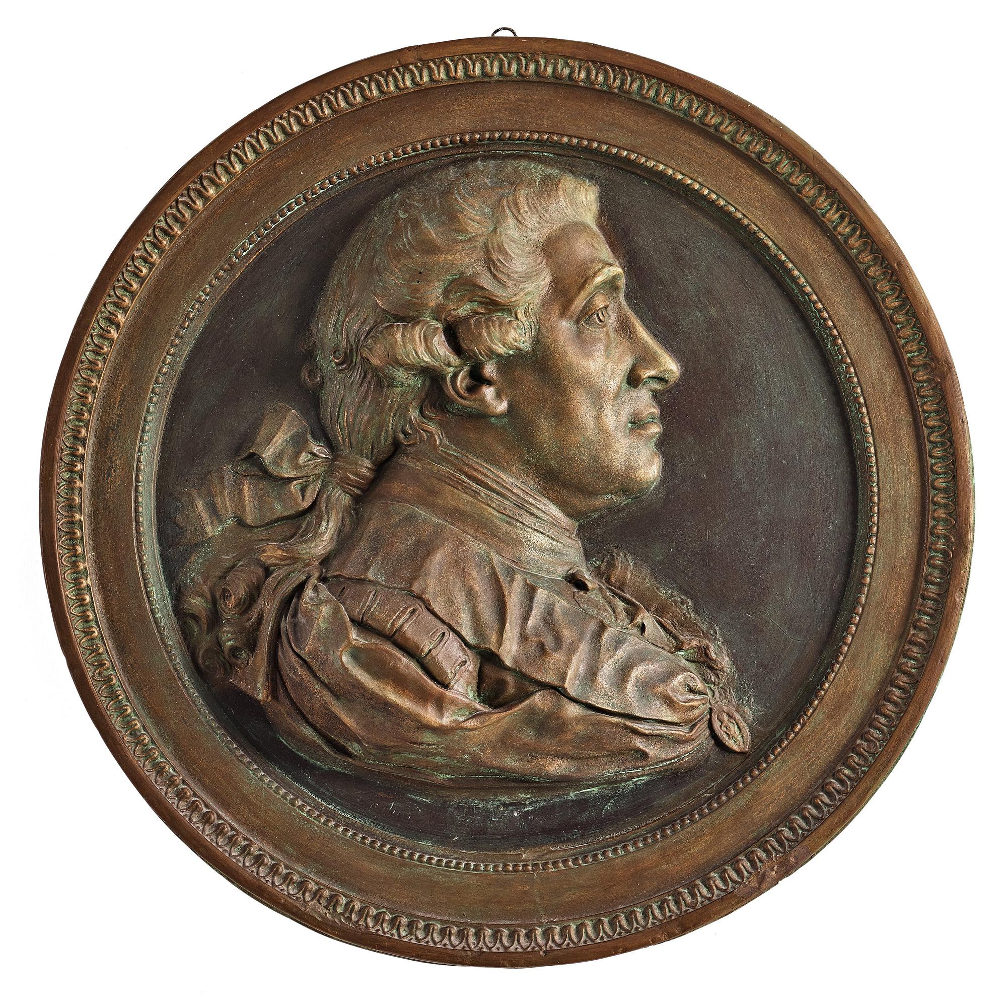 Jonas Forsslund, A late Gustavian circa 1800 plaster medallion depicting Olof af Acrel (1717-1806).