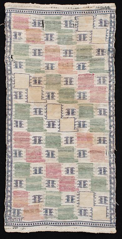VÄVNAD, "Löwendal", inplock på linnebotten, AB MMF (AB Märta Måås-Fjetterström). Ca 77 x 38 cm.