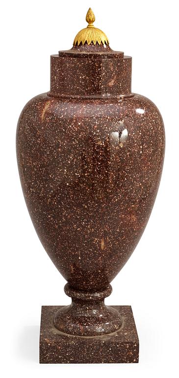 A Swedish Empire porphyry urn.