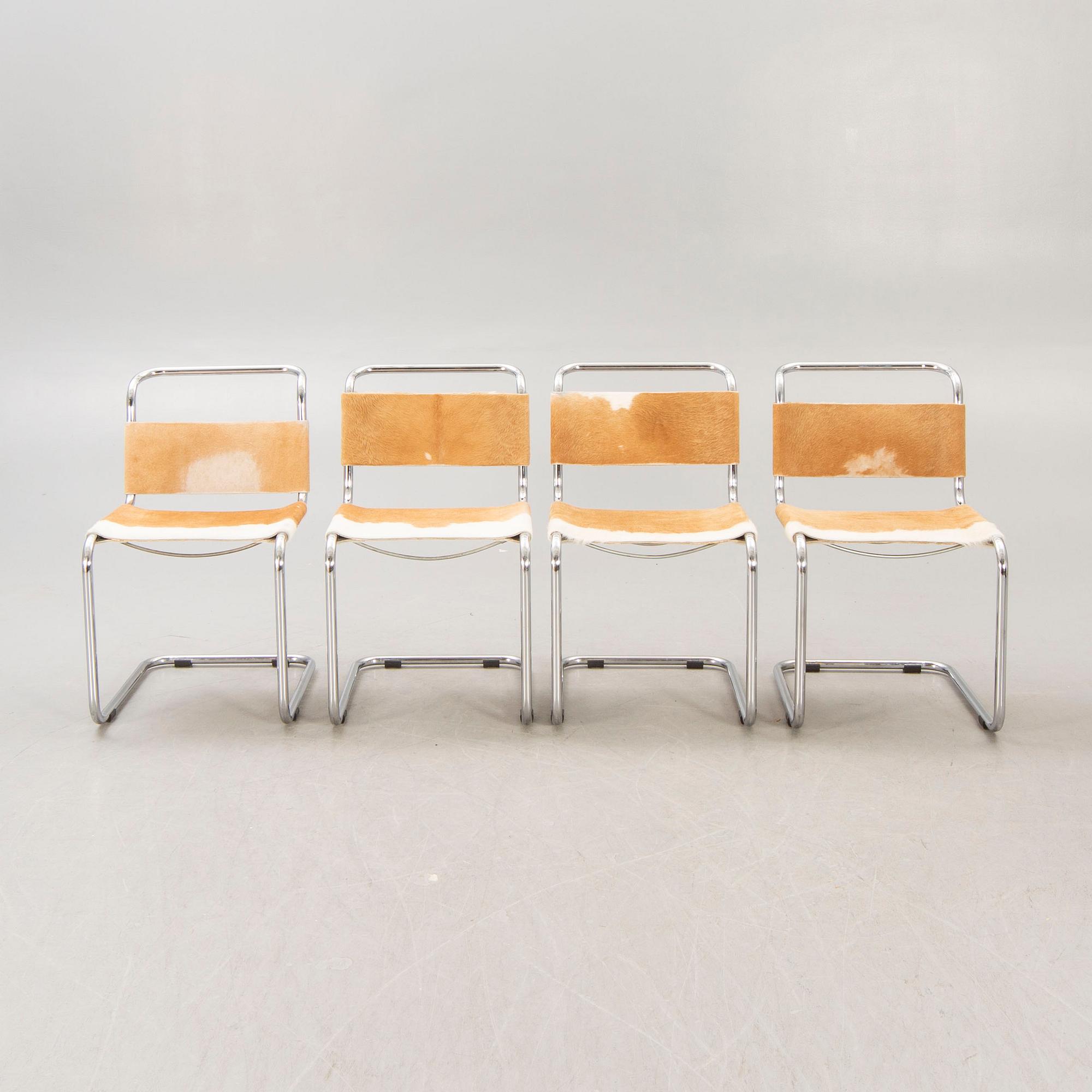 A set of four Italian chrome and cow skin later part of the 20th century.