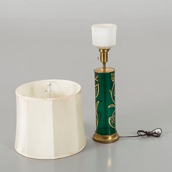 Table lamp, possibly Italy, brass and green glas. 20th century, mid/late.