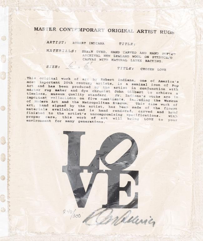 MATTA. "Red on Blue", Chosen love. Tuftad 1995. 182,5 x 184 cm. Robert Indiana, USA, född 1928.