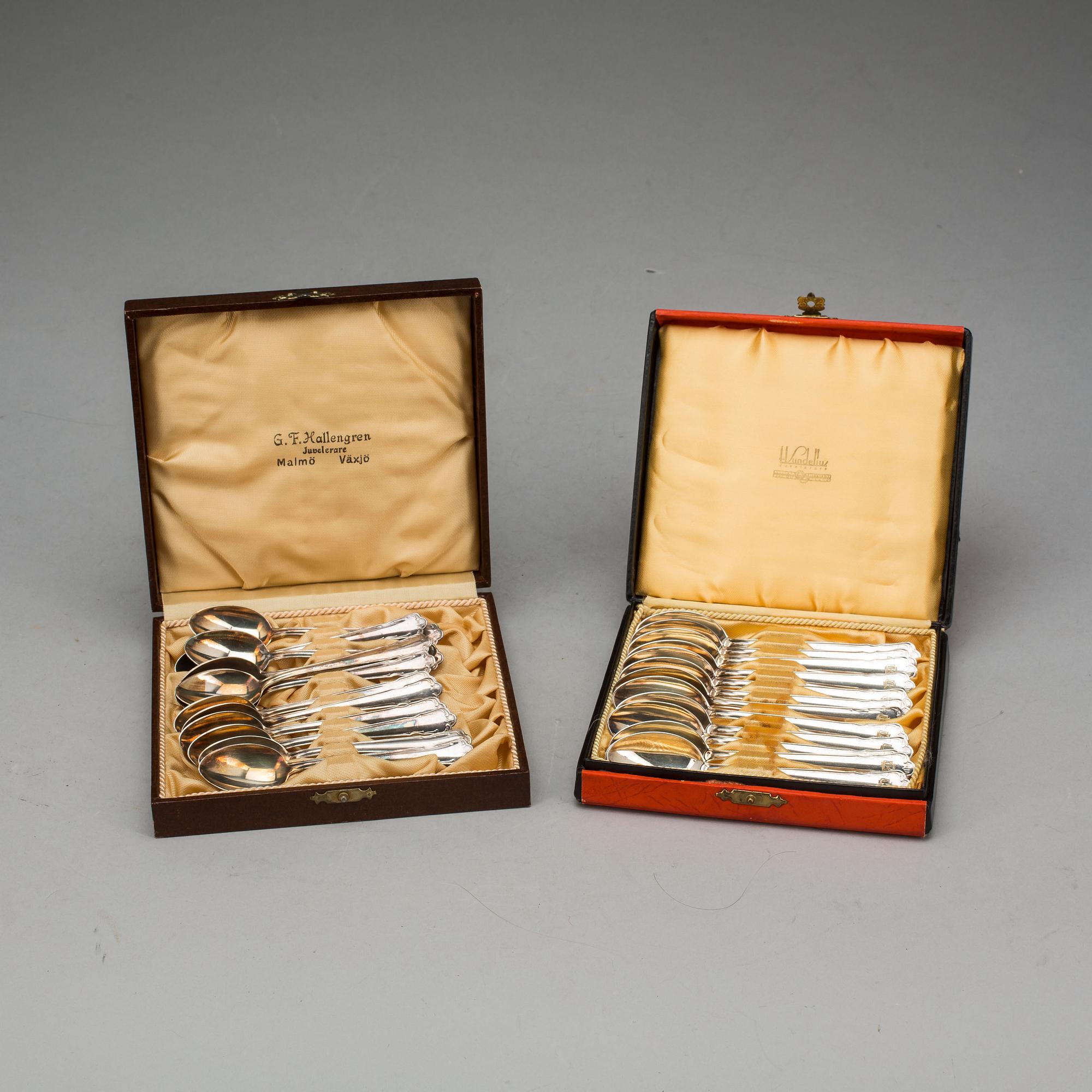 KAFFESKEDAR, 24 st, silver, 1940-tal. Totalt ca 260 g.