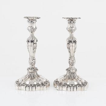 Gustaf Möllenborg, a pair of neo-Rococo silver candlesticks, Stockholm, 1844.