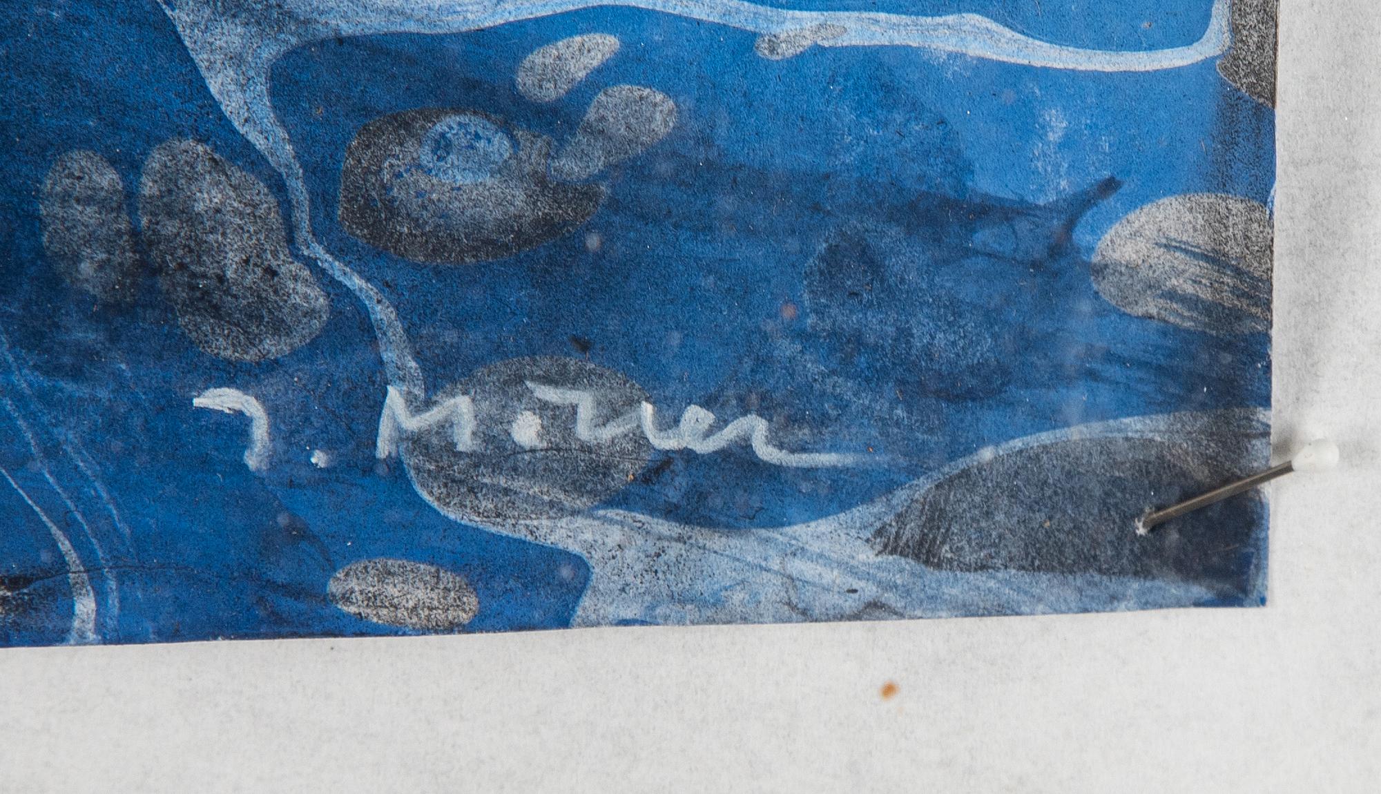 Ingegerd Möller, mixed media and collage in plexi. Signed.