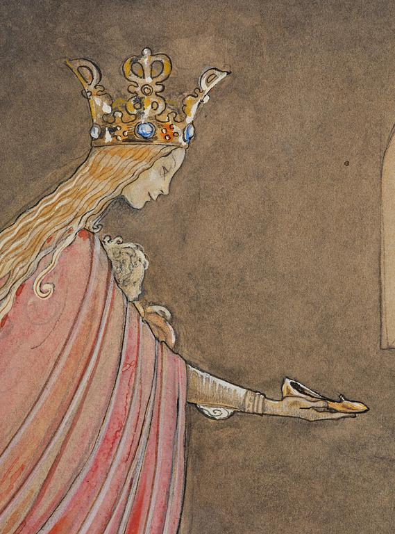 John Bauer, "Madonnan ger spelmannen sin ena sko" (from "Spelmannen som fick madonnans guldsko").