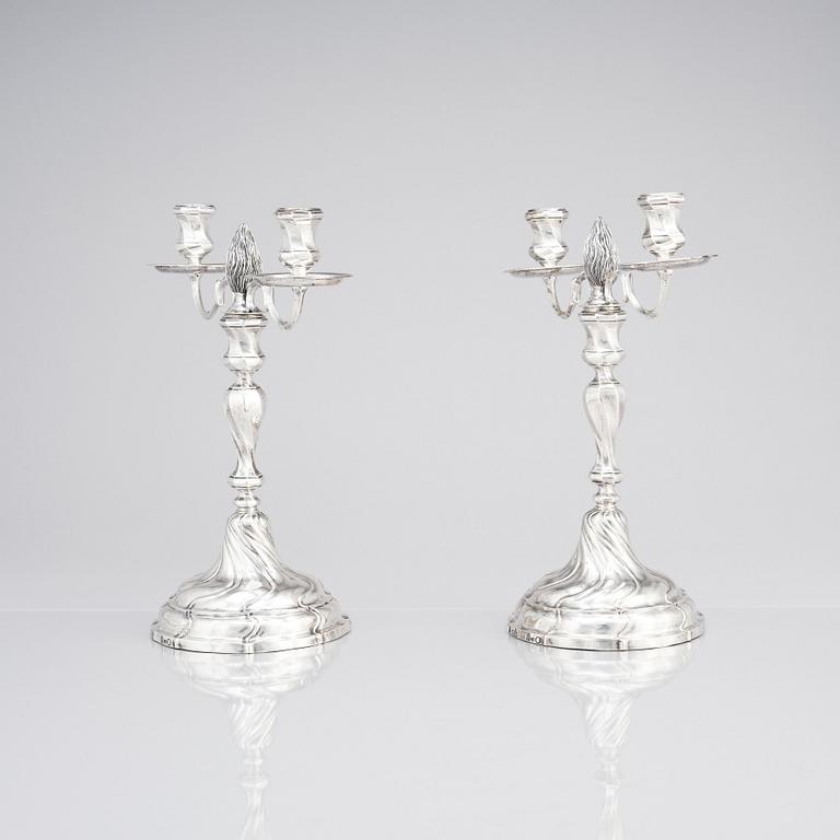 A pair of Swedish 18th century silver candelabra, marks of Lars Holmström, Lund 1772.