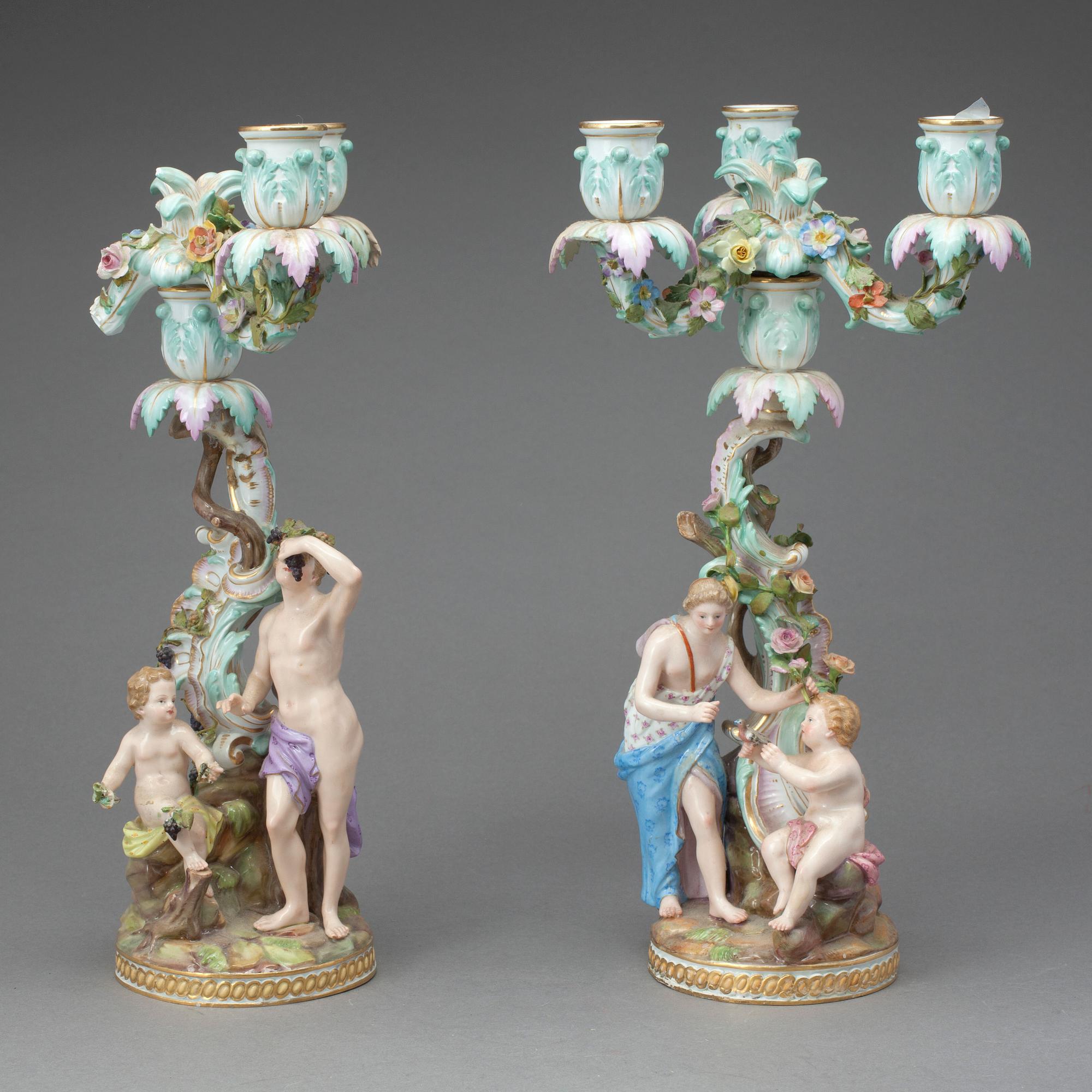 KANDELABRAR, två stycken, porslin, Meissen, sannolikt sent 1800-tal.