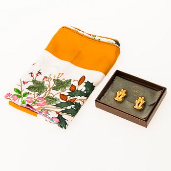 GUCCI Silk Scarf with Costume jewelry Earrings.