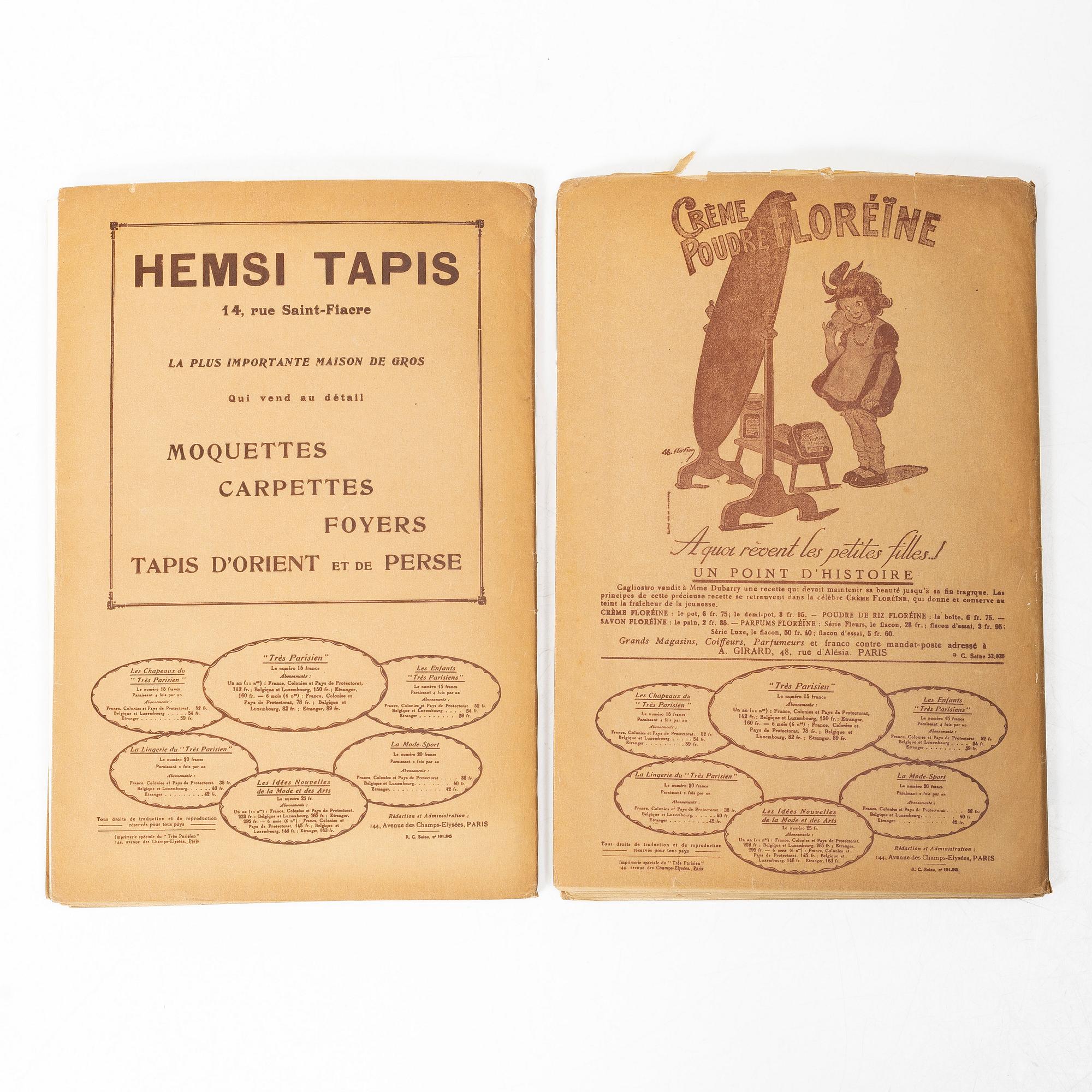 Seven French fashion magazines, 'Trés Parisien', with 123 pochoir fashion plates, Paris, G.-P. Joumard, 1927–31.
