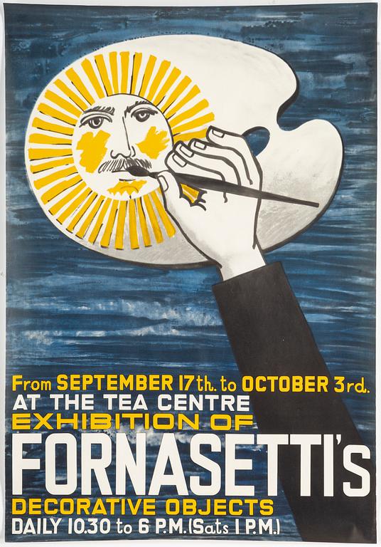 PIERO FORNASETTI, exhibition poster, offset, UK, 1959.