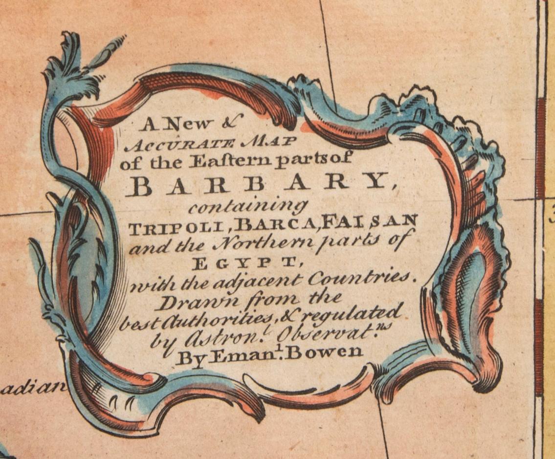 Emanuel Bowen, karta Medelhavet Nordafrika, handkolorerat kopparstick, London 1744.