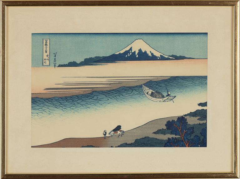 Katsushika Hokusai, after,  a set of four woodblock prints in colours, later part of the 20th Century.