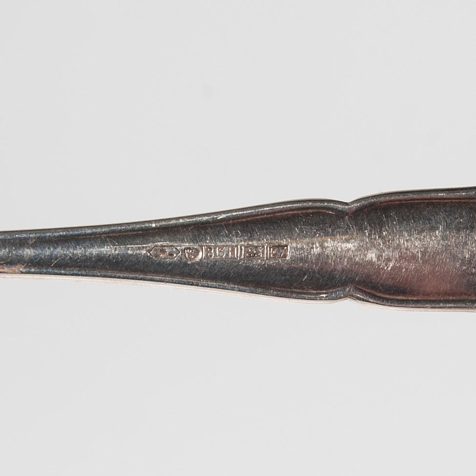 BESTICK, 6+6 st, silver och stål, Kultakeskus, Tavastehus, 1963. Knivbladen Hackman & Co, Sorsakoski. Totalvikt 759 g.