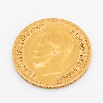 A Russian 10 Rubel gold coin, Nicolas II, 1899.