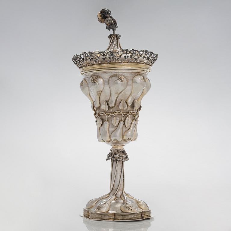 An early 20th-century parcel-gilt silver standing cup, maker's mark presumably Ludwig Neresheimer & Co, Hanau, Germany.