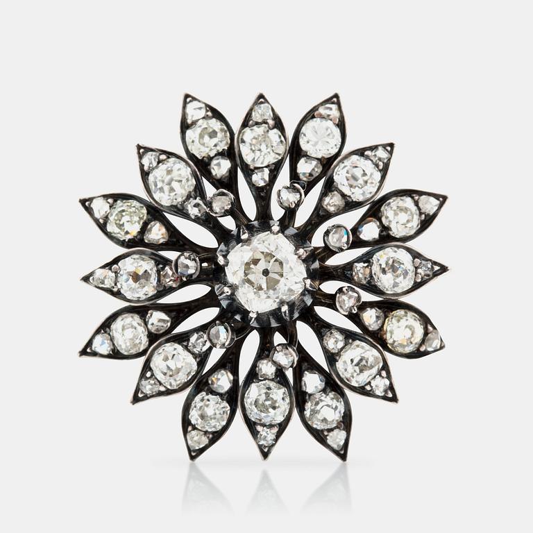 A late Victorian old-cut diamond, circa 3.00 cts, flower brooch.