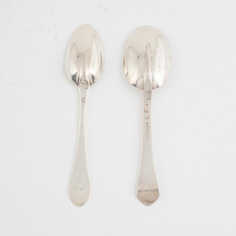 Two silver spoons, including Petter Björkman, Vimmerby, Sweden 1781.