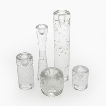 Timo Sarpaneva, vas och 4 st ljusstakar, glas, "Arkipelago", Iittala.