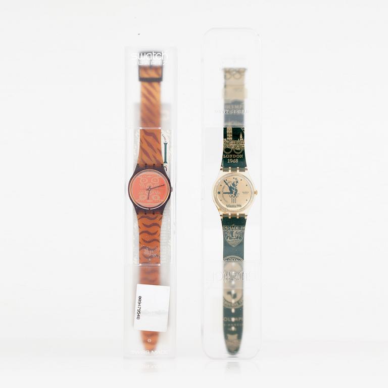 Two Swatch watches from the olympic games in Atlanta 1996.