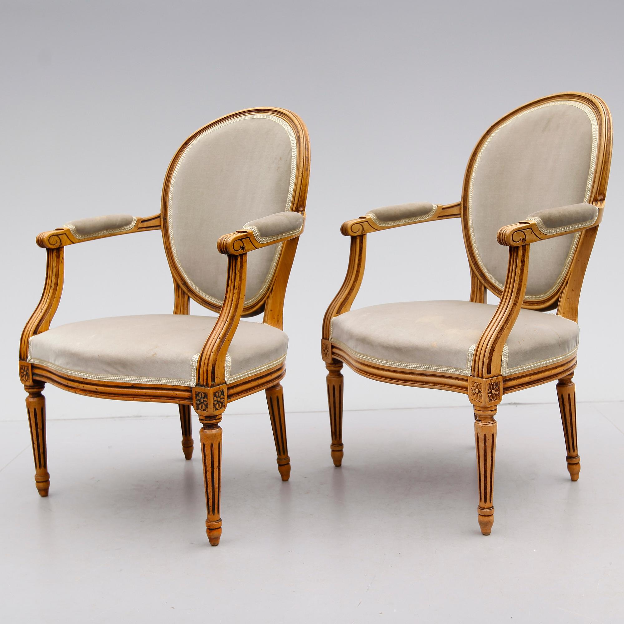 KARMSTOLAR, 1 par, Louis XVI-stil, Frankrike, 1800-tal.