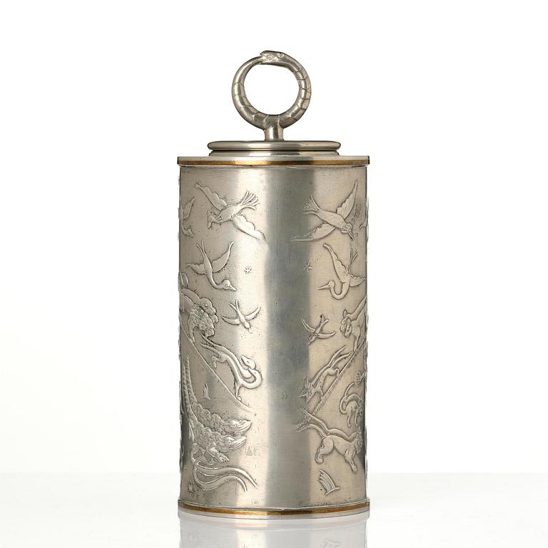 Nils Fougstedt, a pewter and brass jar model A 608, Firma Svenskt Tenn, Stockholm, 1932.