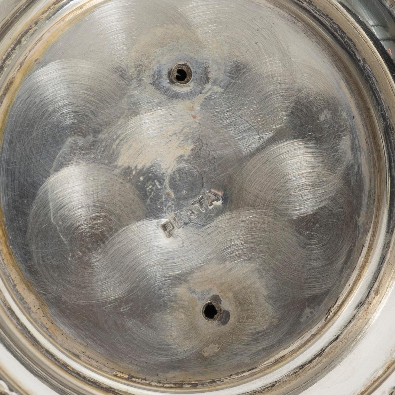 Champagne glasses, a pair, silver and glass, 20th century.