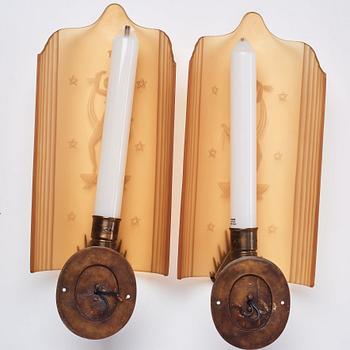 Orrefors, a pair of Swedish Grace wall lights, 1920-30s.