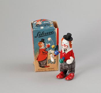 SCHUCOFIGUR, Tyskland, ca 1950. Jonglerande clown.