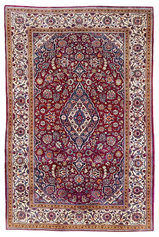 A semi-antique silk Keshan, 208 x 138 cm.