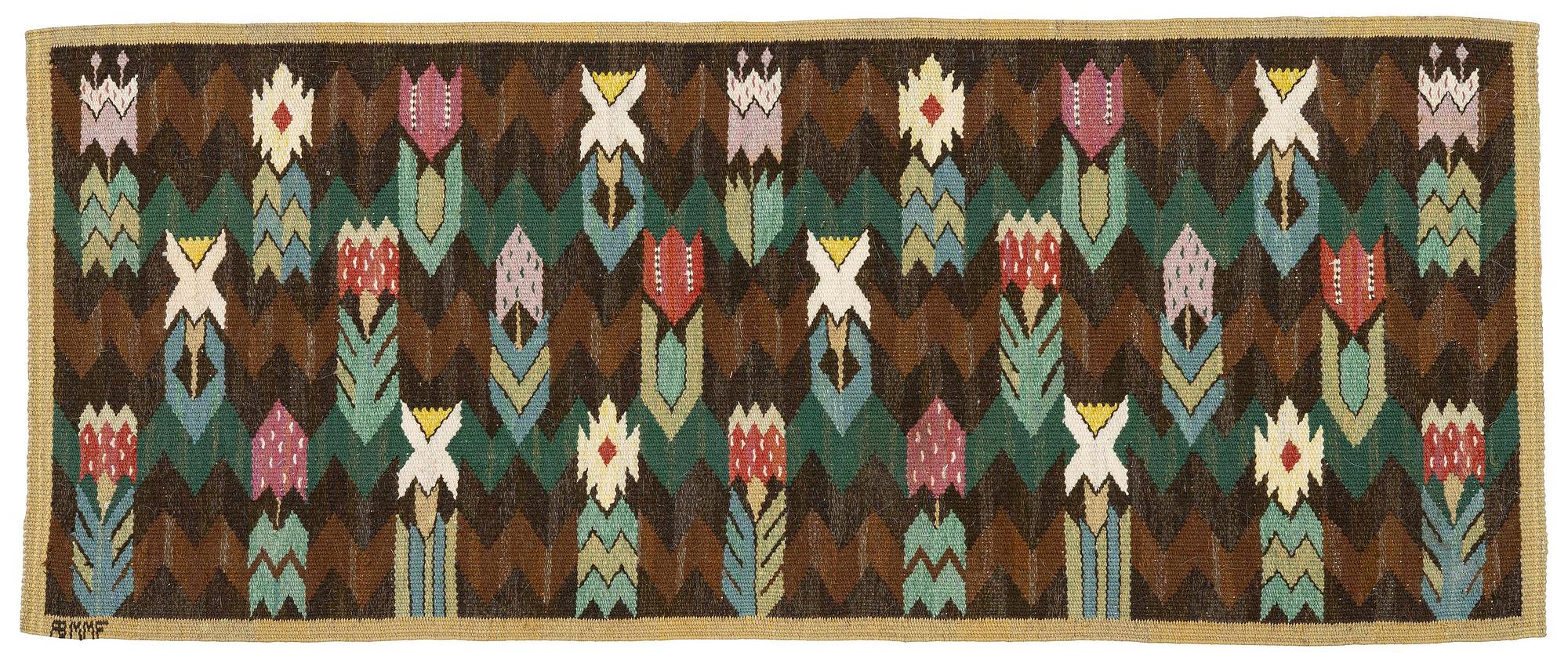 Märta Måås-Fjetterström, vävnad, "Täppan", gobelängteknik, ca 122 x 50 cm, signerad MMF.