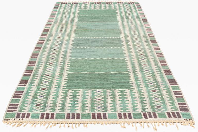 Barbro Nilsson, a carpet, "Salerno blå", flat weave, ca 348 x 153,5 cm, signed AB MMF BN.