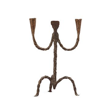524. A Swedish 18th/19th century wrought-iron two-light candlestick.