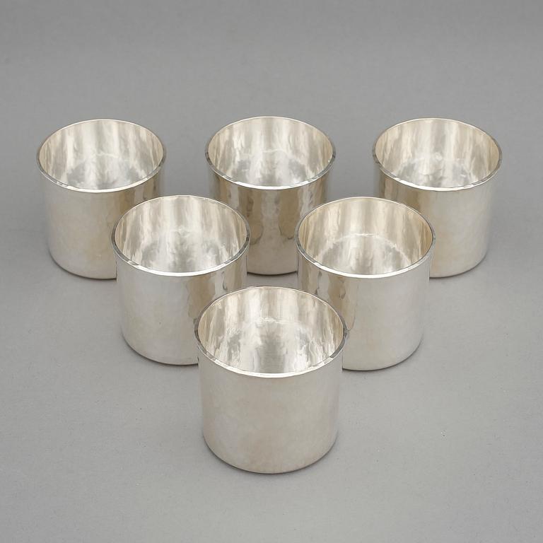 BÄGARE, 6 st, silver, Kurt Ribbhagen, Stockholm, 1980, vikt ca 870 gram.