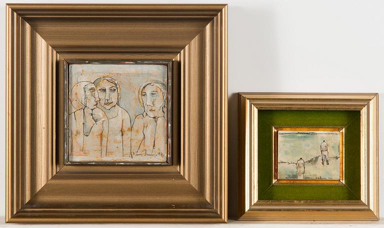 Olavi Vaarula, mixed media on board, a set of two, signed and dated 1972 and 1974.
