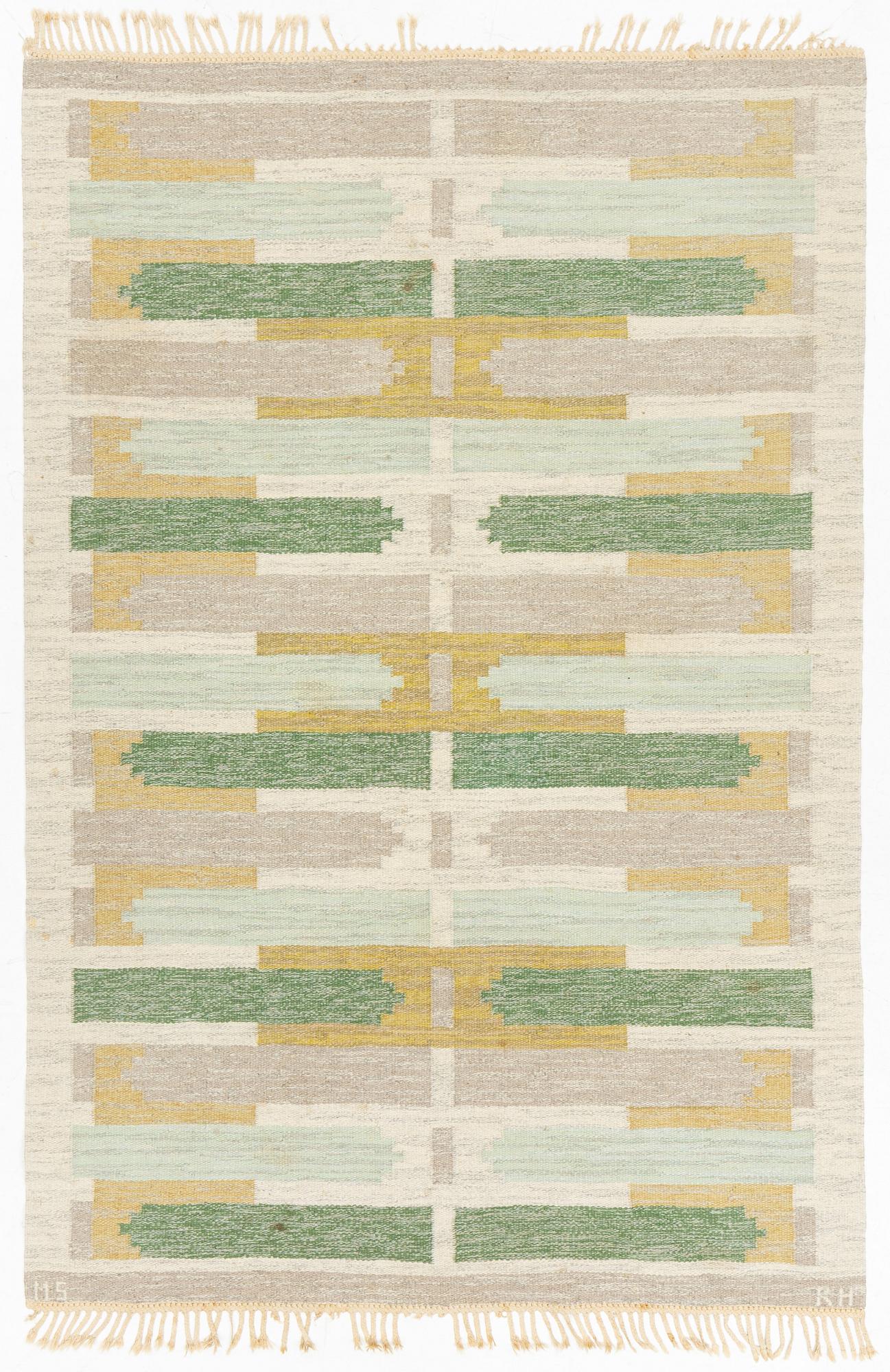 Mary Sandberg, a carpet, flat weave, circa 250 x 170 cm, signed MS KH.