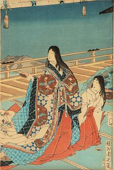YOSHU CHIKANOBU (1838-1912), Japan, color woodblock triptych, late 19th century.