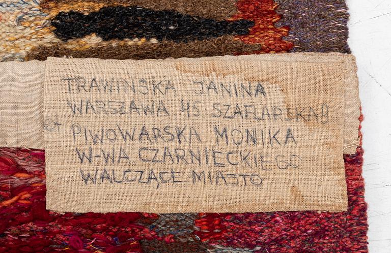 A Polish tapestry, c. 225 x 145 cm signed Janina Trawinska.